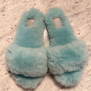 UGG Plush Aqua Teal Fur flat Slipper sandals